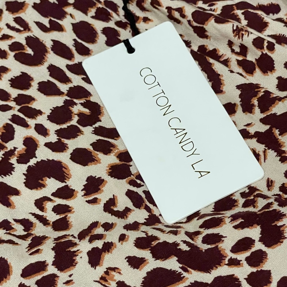 NWT Cotton Candy LA Kali Leopard Print Midi Skirt Pink Large Slit - Picture 8 of 8